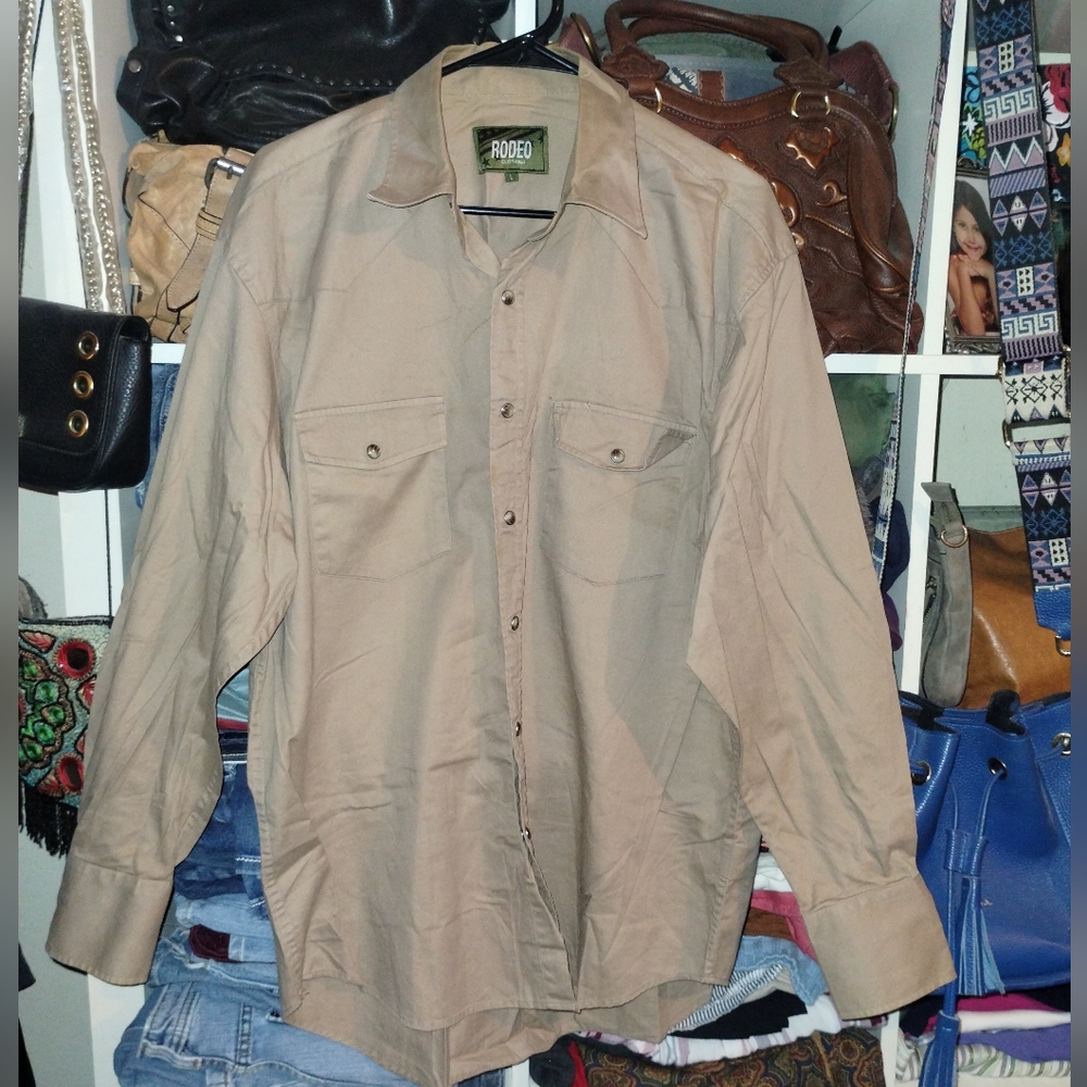 Rodeo Men's Long-Sleeve Button-Down Shirt Jacket Tan